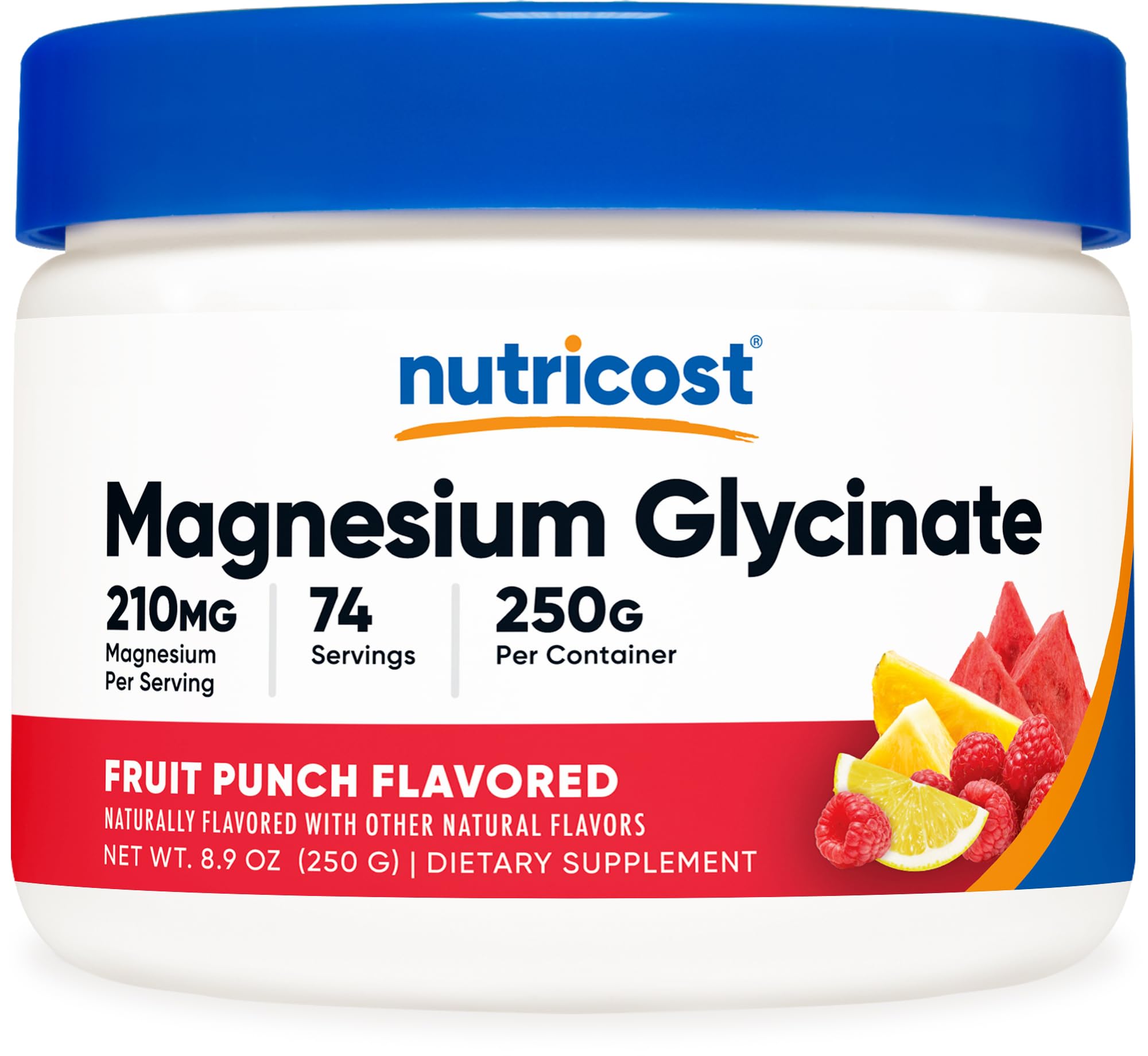 Nutricost Magnesium Glycinate Powder Fruit Punch 250g bottle label