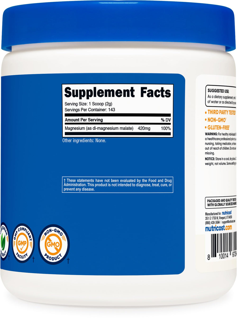 Nutricost Magnesium Malate Powder 300g bottle on white background