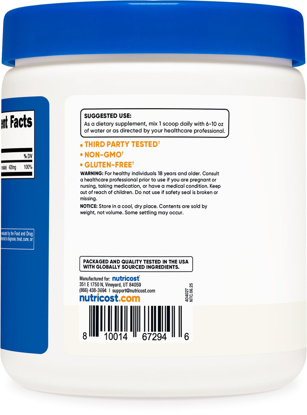 Included scoop with Nutricost Magnesium Malate Powder 300g