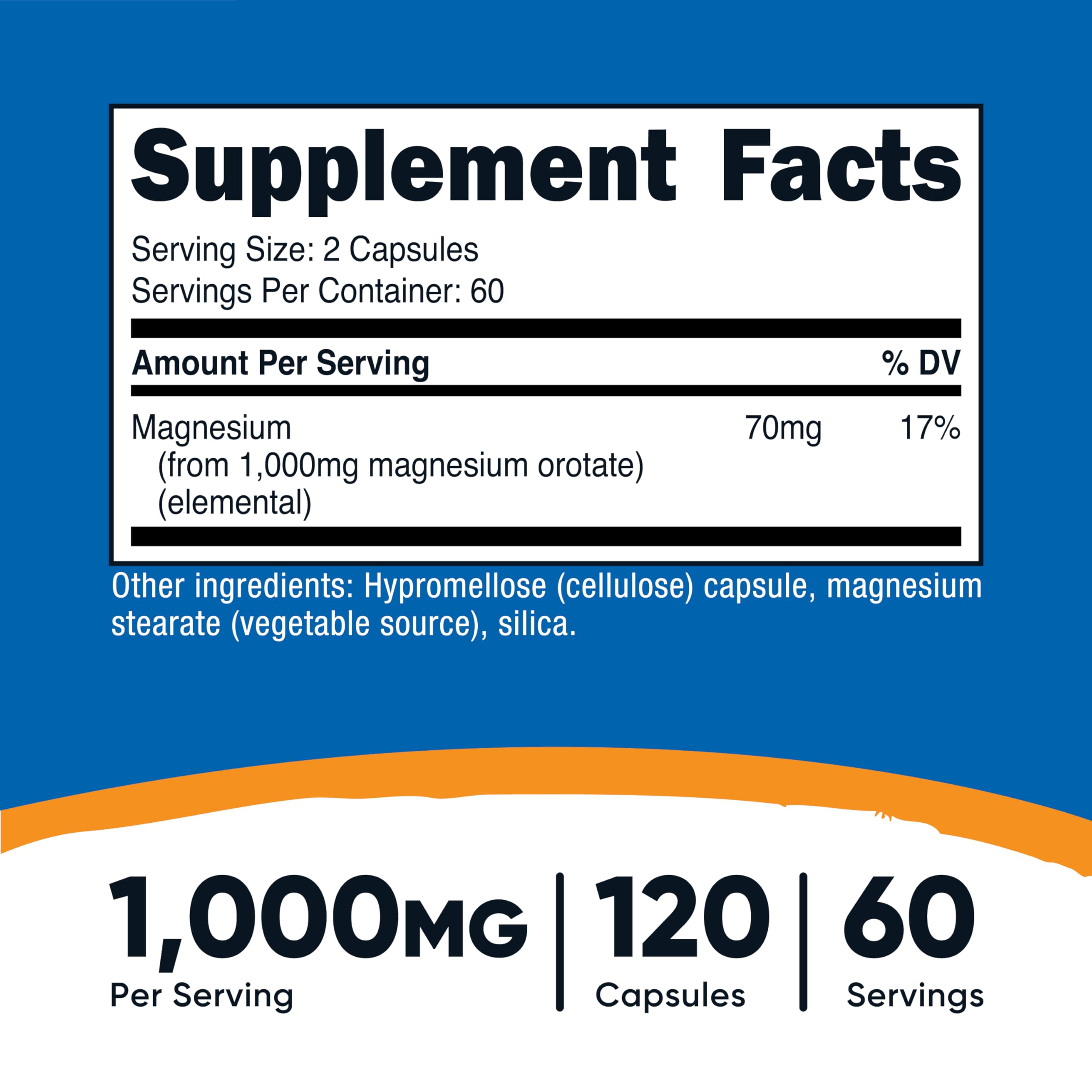 Nutrition facts panel for Nutricost Magnesium Orotate 1000mg
