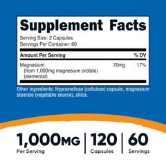 Nutrition facts panel for Nutricost Magnesium Orotate 1000mg