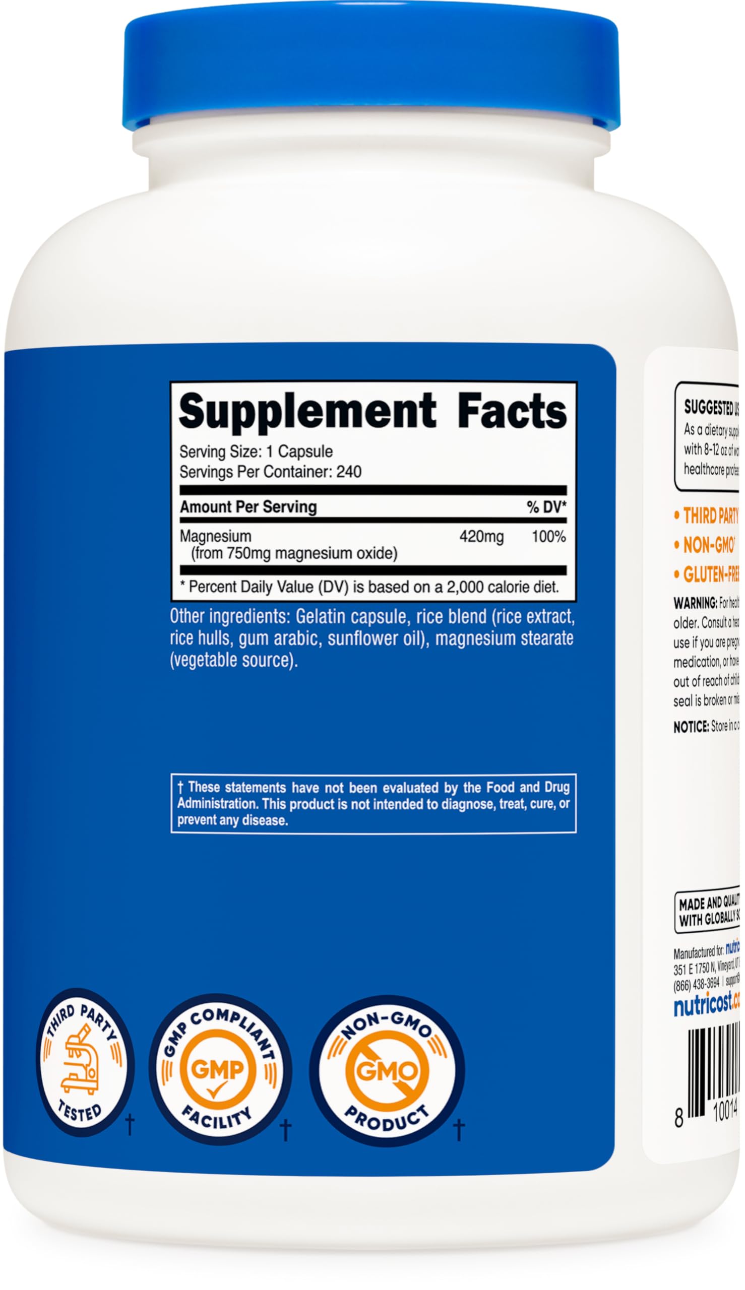 Bottle produced in NSF GMP compliant FDA registered facility