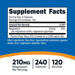 Nutricost Magnesium+ Regular Strength label showing 210 mg per serving