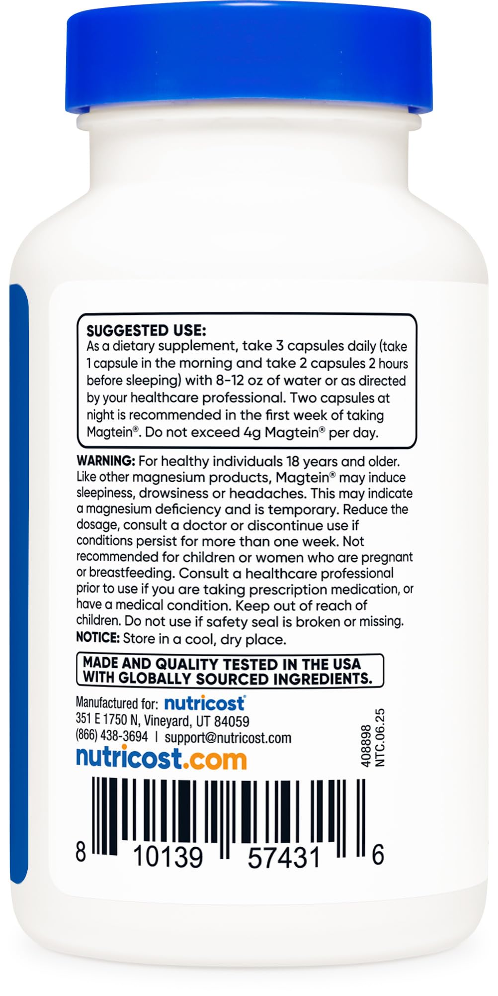 Close-up of Nutricost Magtein L-Threonate capsules