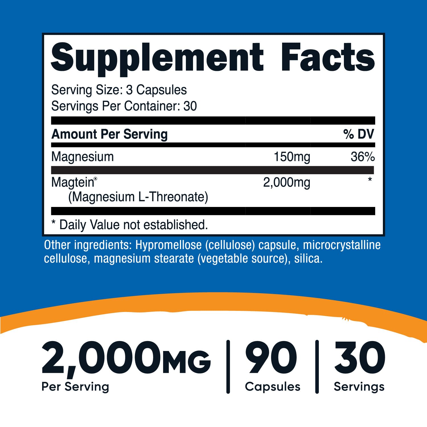 Ingredient and nutrition label for Nutricost Magtein Magnesium L-Threonate