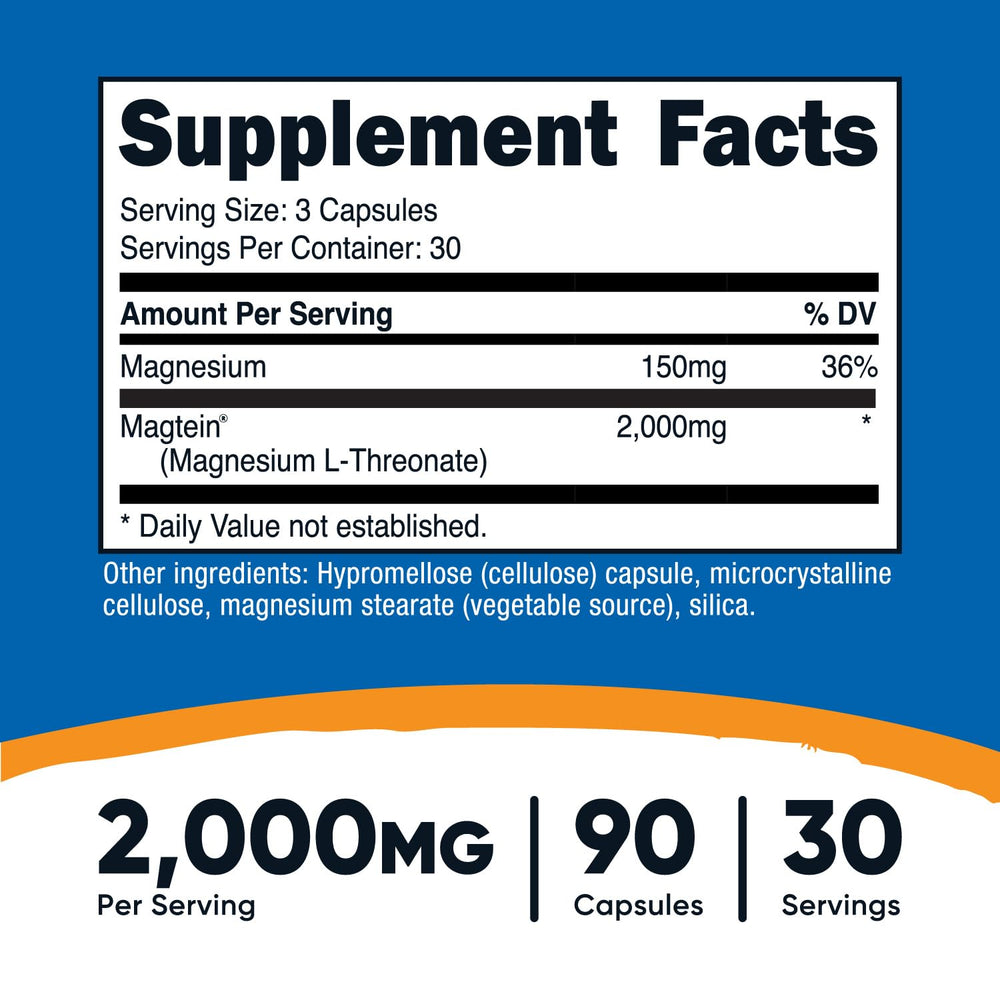 Ingredient and nutrition label for Nutricost Magtein Magnesium L-Threonate