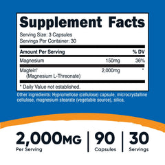 Ingredient and nutrition label for Nutricost Magtein Magnesium L-Threonate