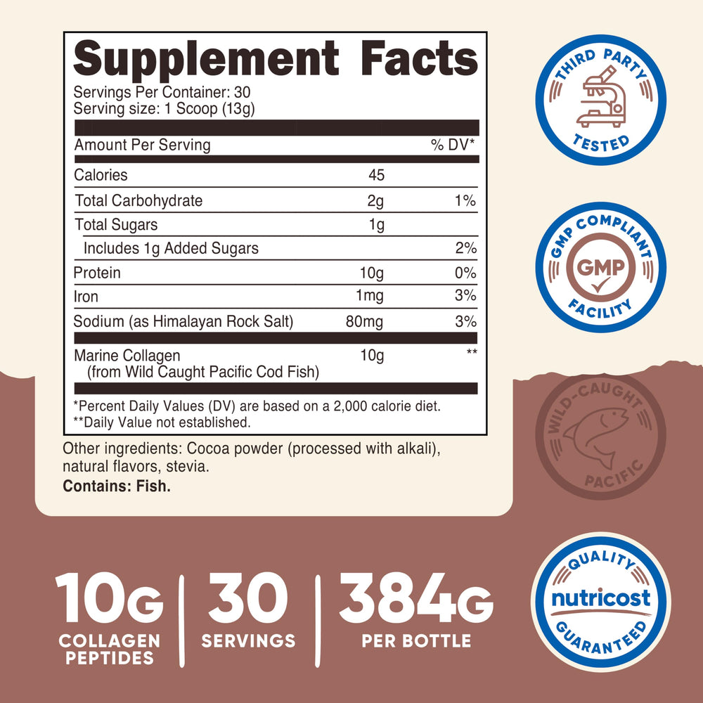 Chocolate-flavored collagen powder scoop