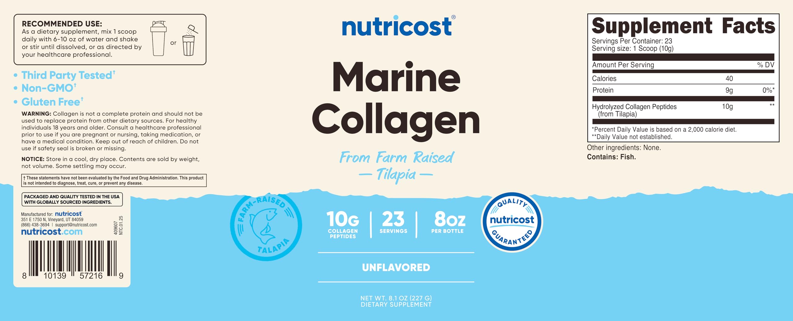 8 oz bottle of Nutricost Marine Collagen Powder
