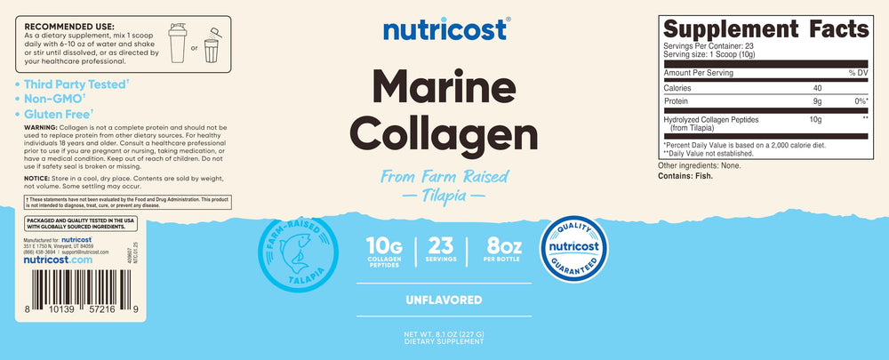 8 oz bottle of Nutricost Marine Collagen Powder