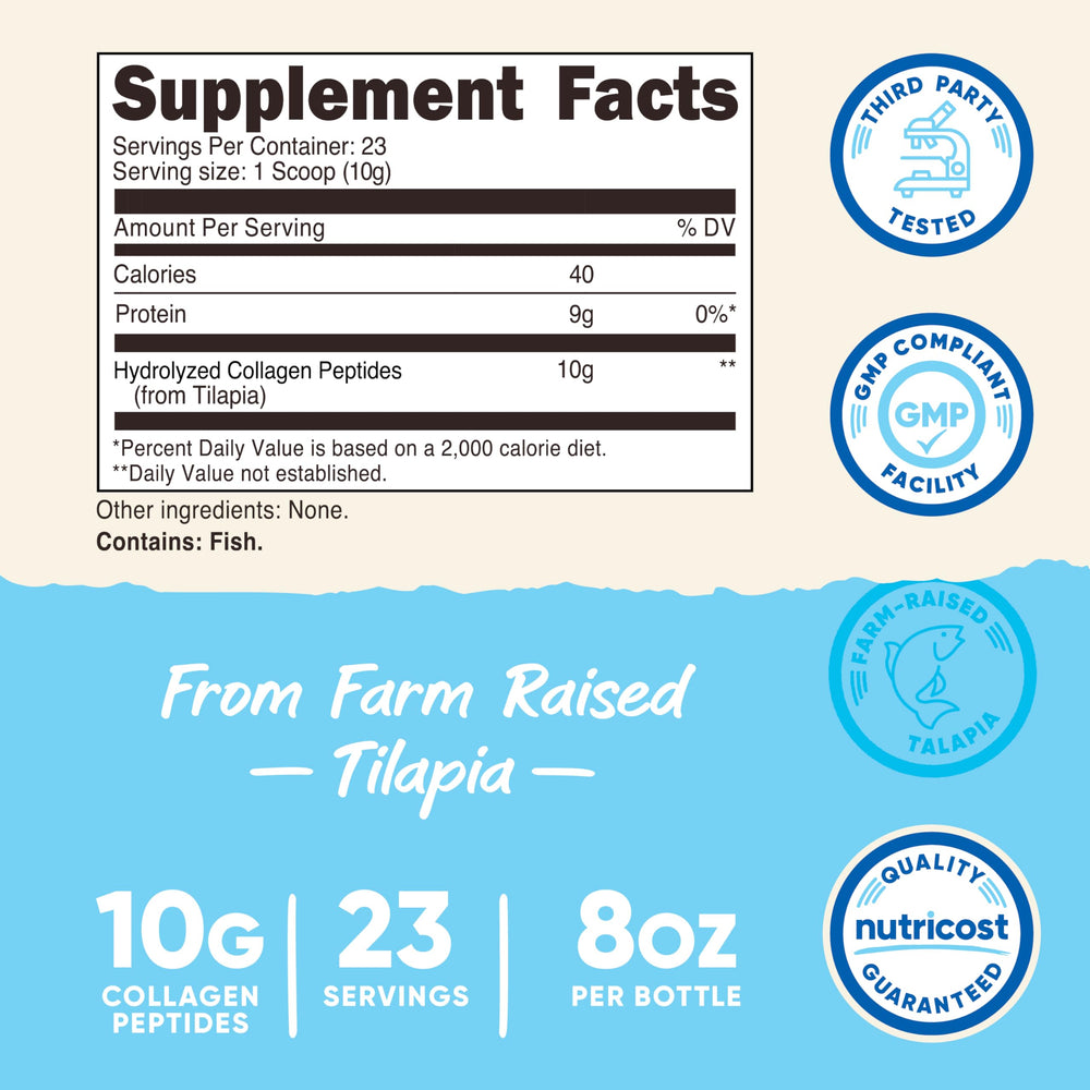 Nutrition label and ingredients for Nutricost Marine Collagen Powder