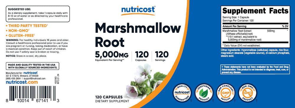 Nutricost Marshmallow Root 5000mg bottle on a white background