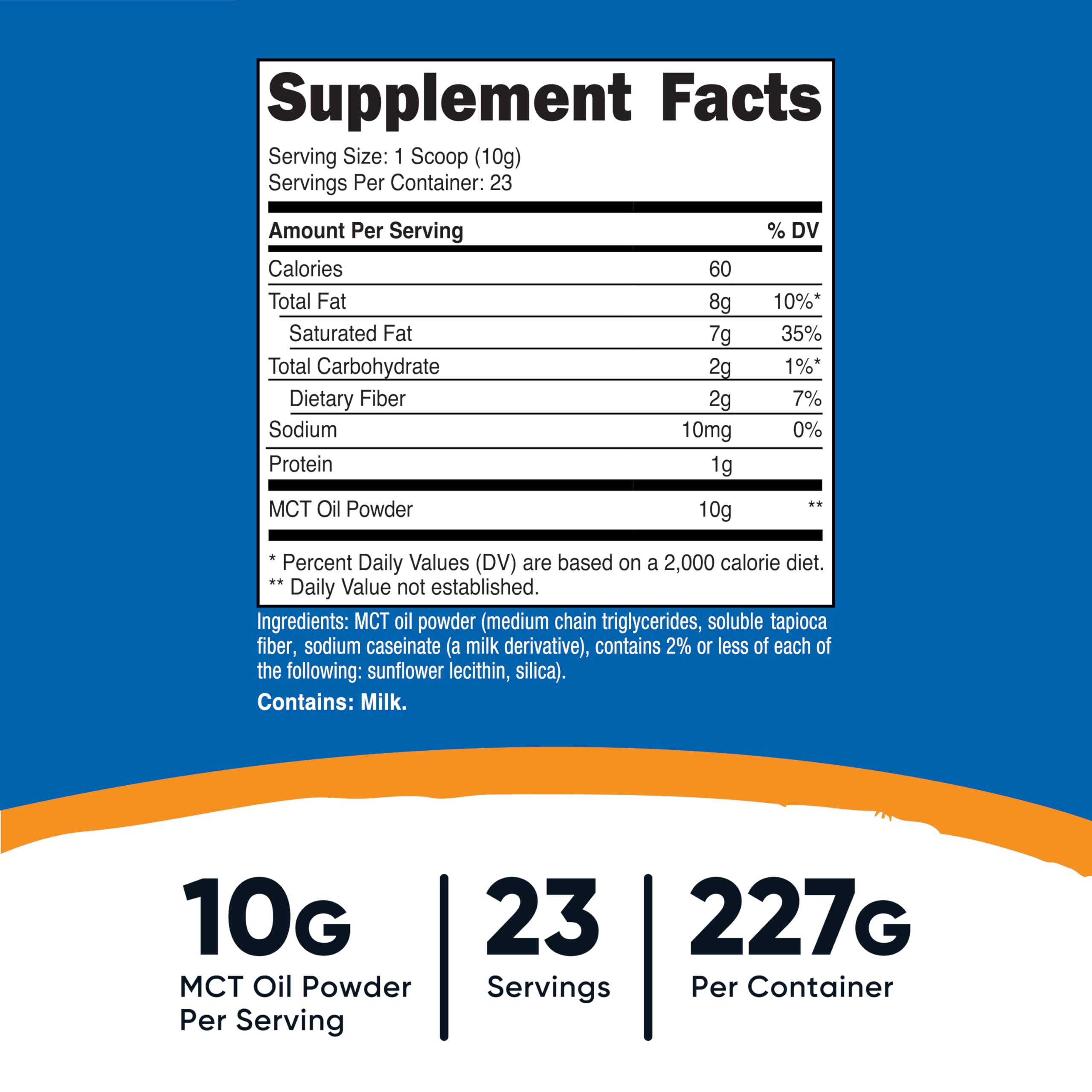 Nutrition facts panel for Nutricost MCT Oil Powder 0.5 lb