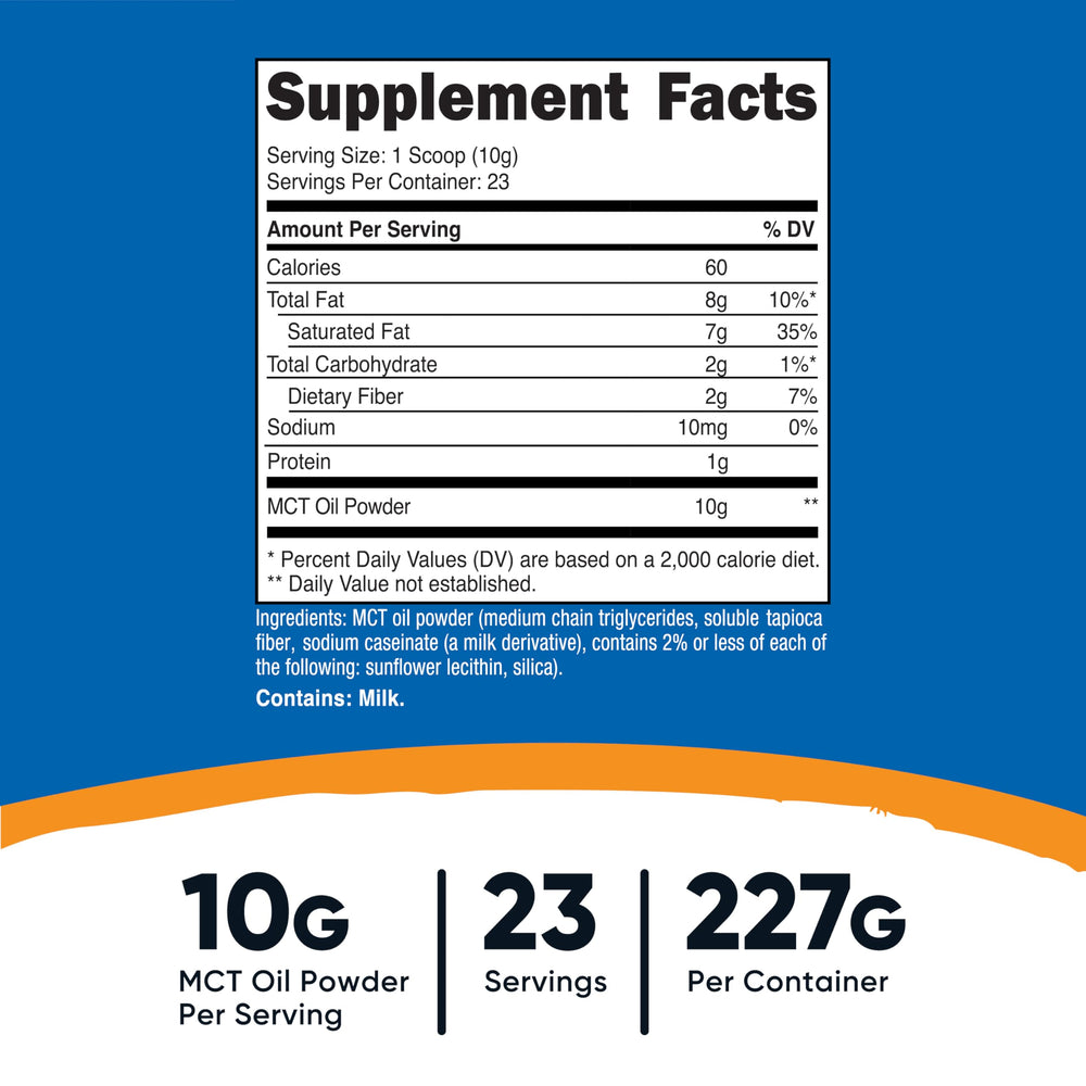 Nutrition facts panel for Nutricost MCT Oil Powder 0.5 lb