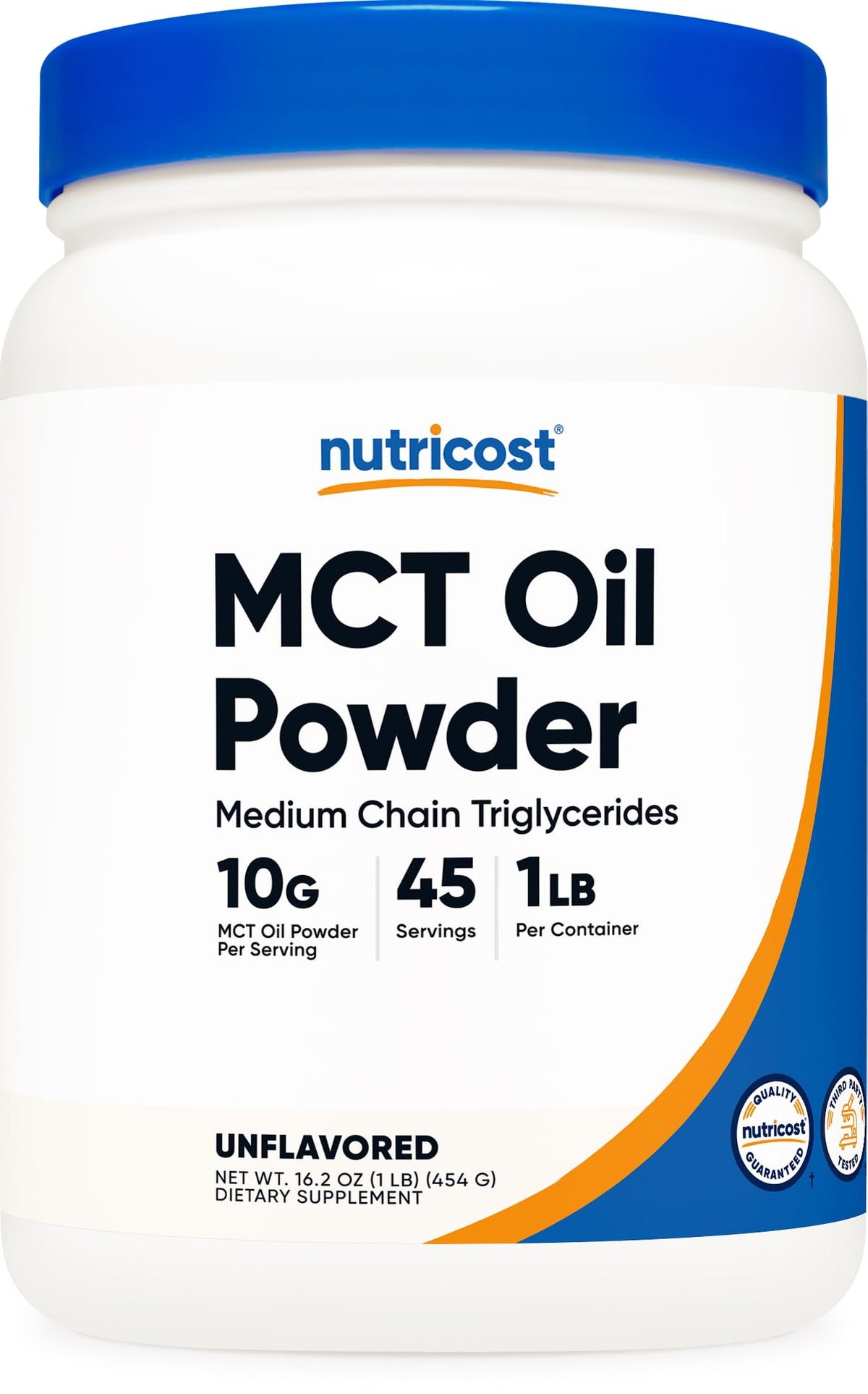 Nutricost MCT Oil Powder 1LB bottle front view