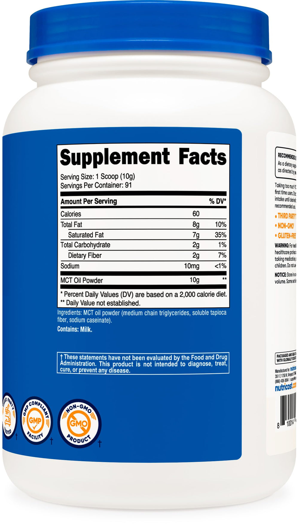 2 lb unflavored Nutricost MCT Oil Powder packaging image