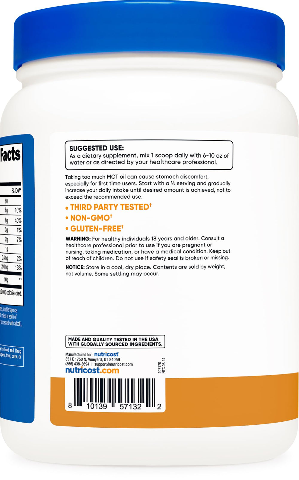 NSF GMP certifications and facility for Nutricost MCT Oil Powder Salted Caramel