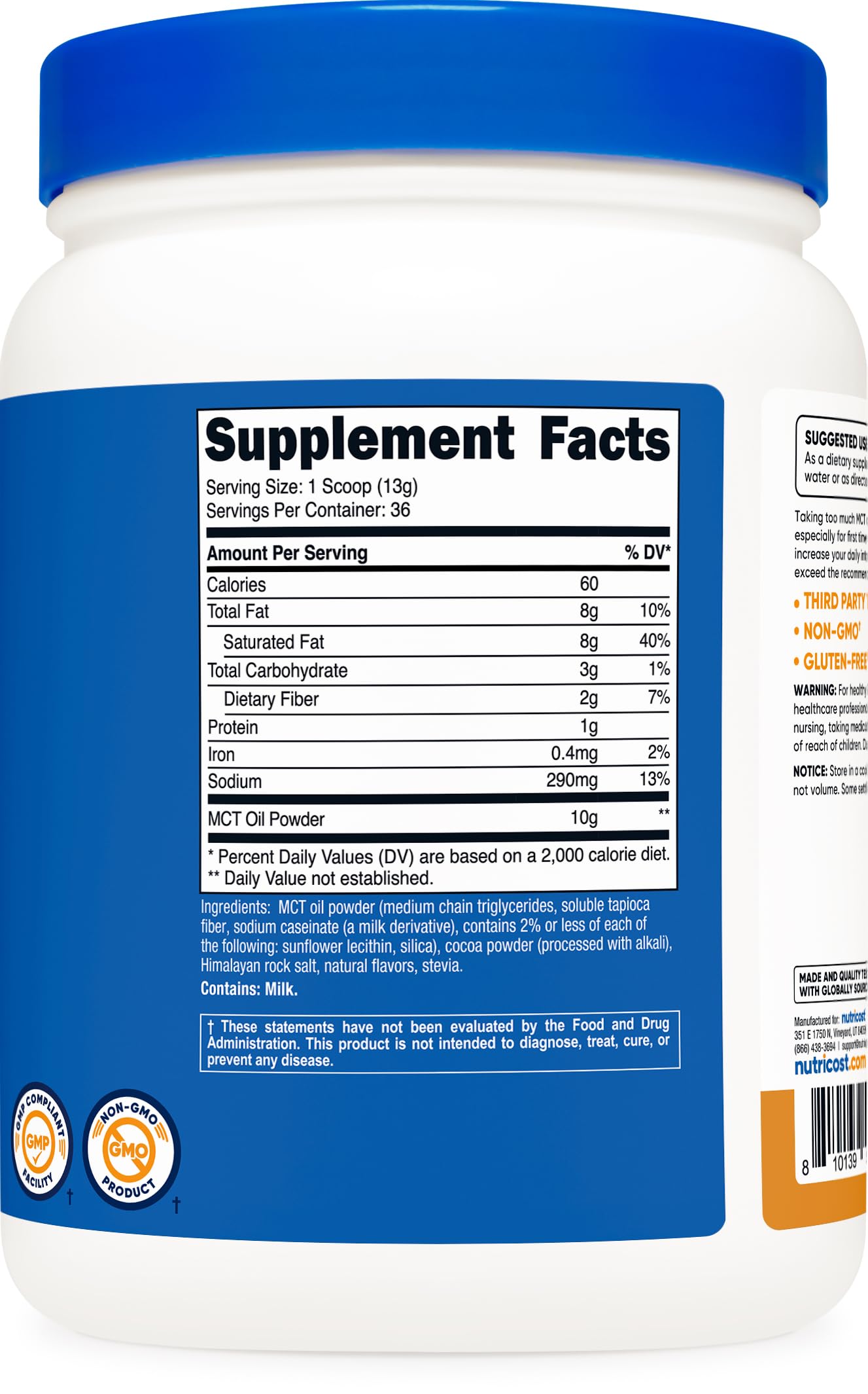 Independent ISO testing and quality assurances for Nutricost MCT Oil Powder Salted Caramel
