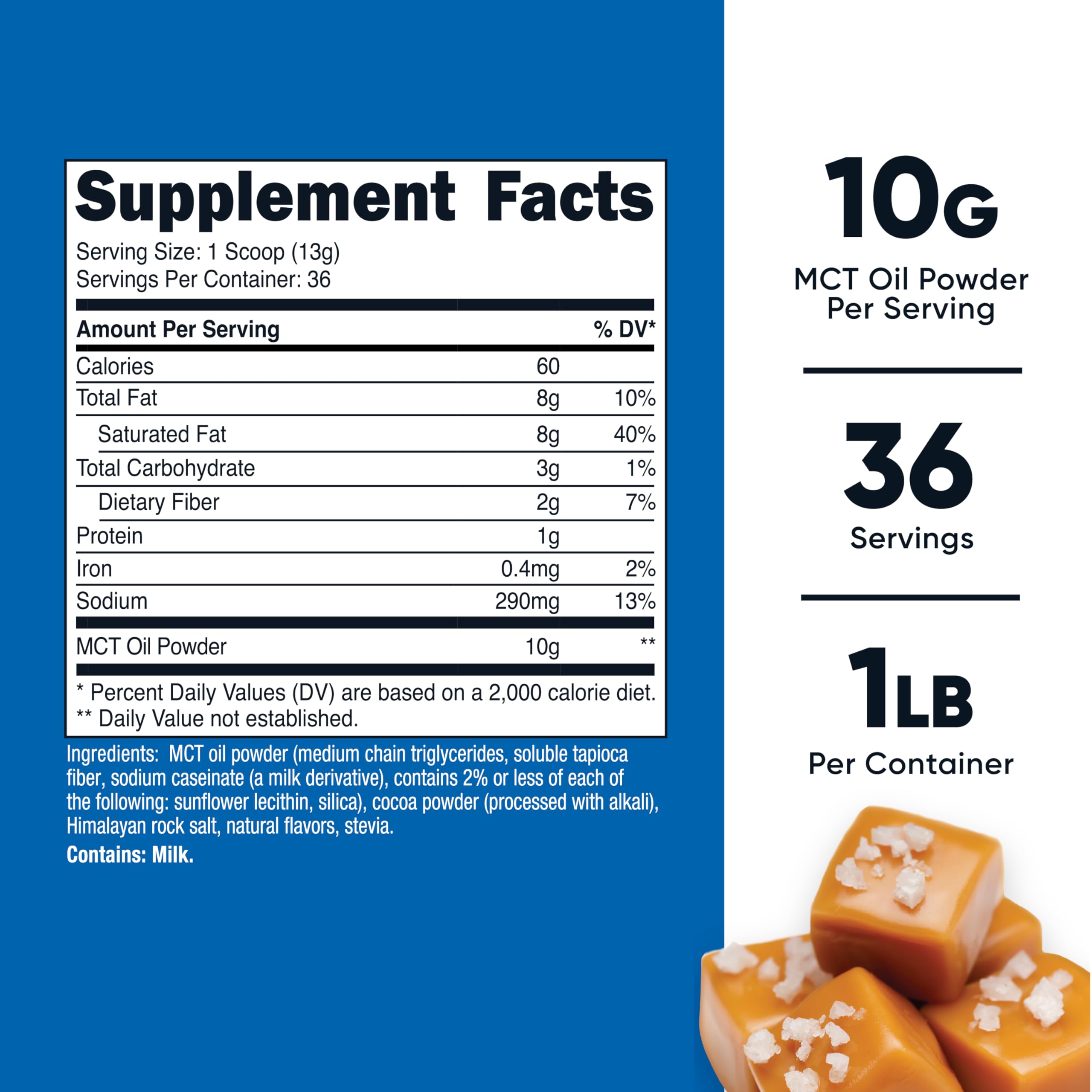 Nutrition label for Nutricost MCT Oil Powder Salted Caramel