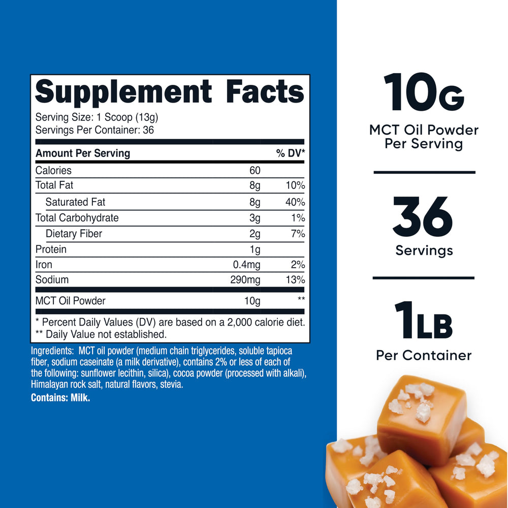 Nutrition label for Nutricost MCT Oil Powder Salted Caramel