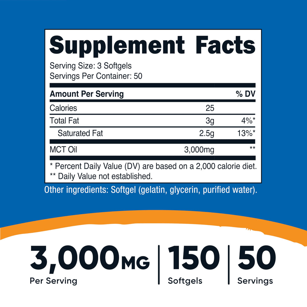 Close-up of Nutricost MCT Oil Softgels 1000mg