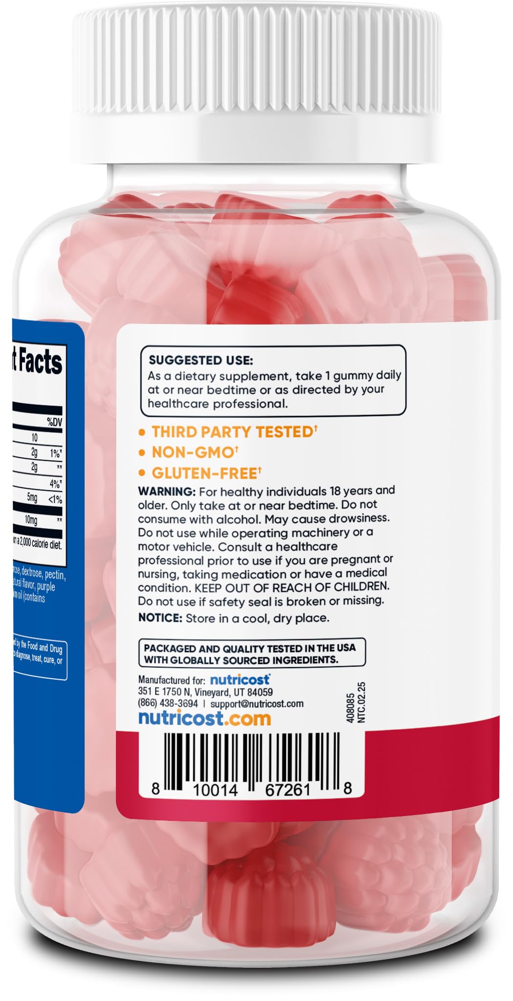 Gluten-free, non-GMO Nutricost Melatonin 10mg packaging