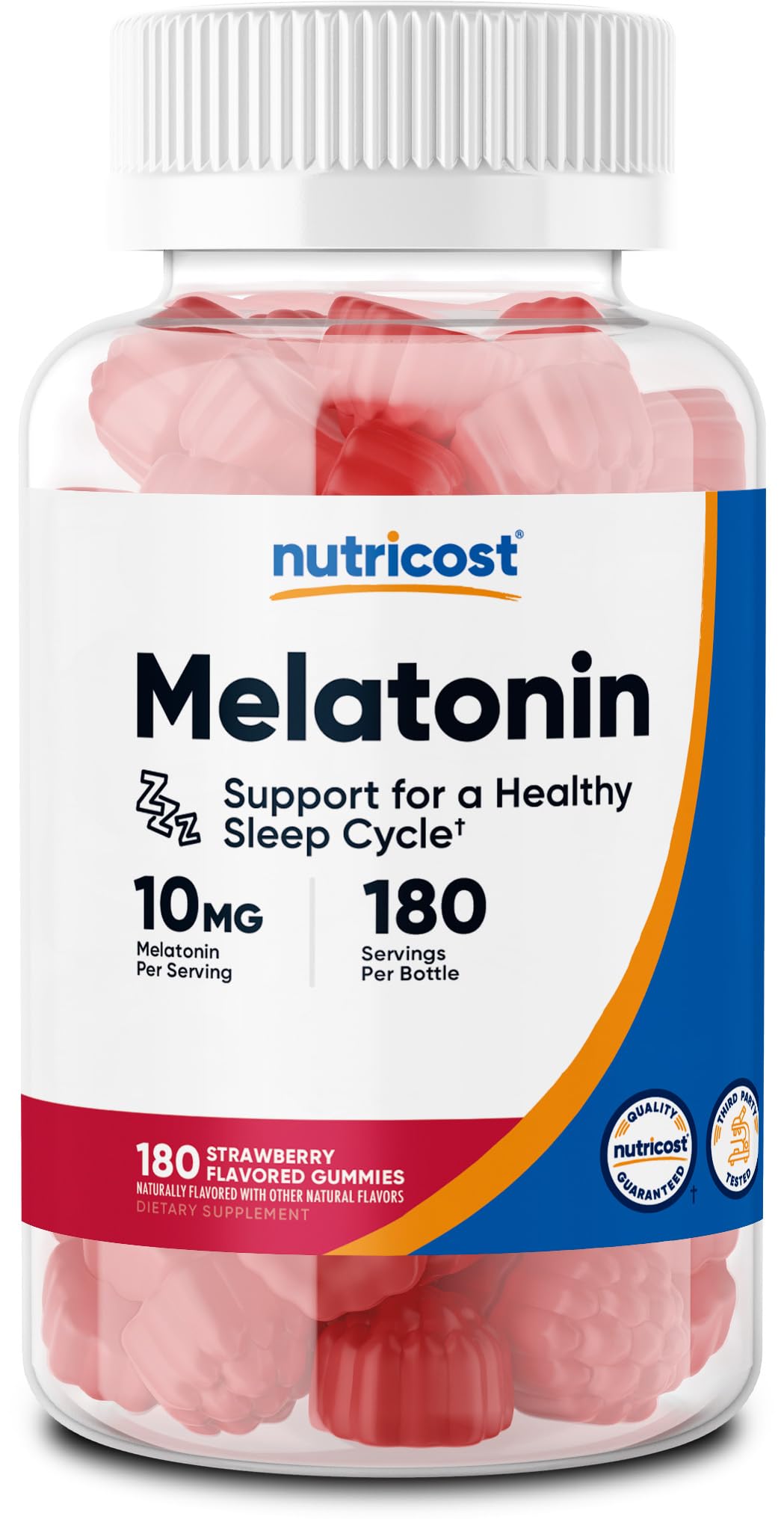Nutricost Melatonin 10mg strawberry gummies bottle front