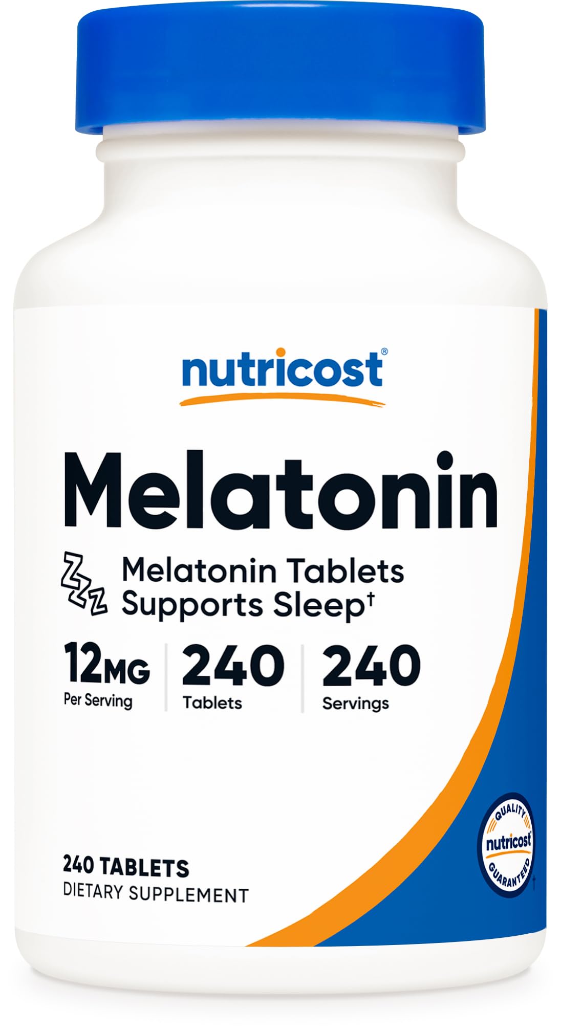 Nutricost Melatonin 12mg bottle—front label