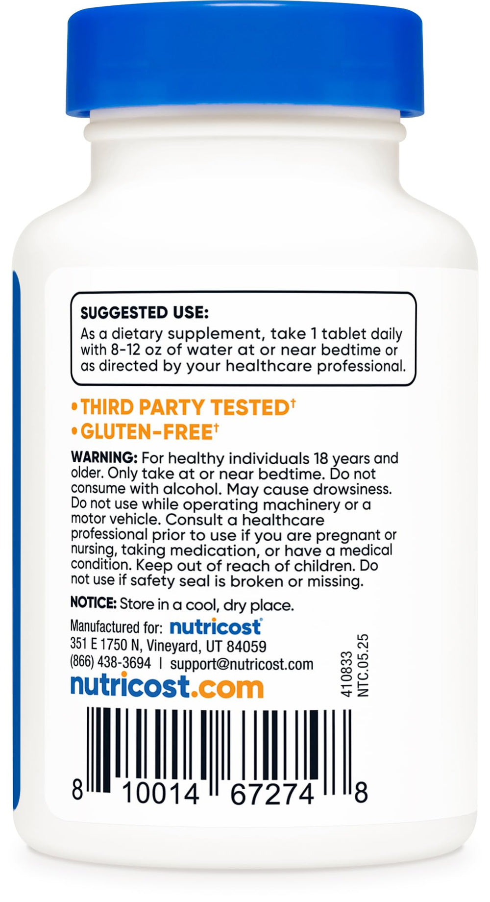 Bottle displaying 240 melatonin tablets per bottle