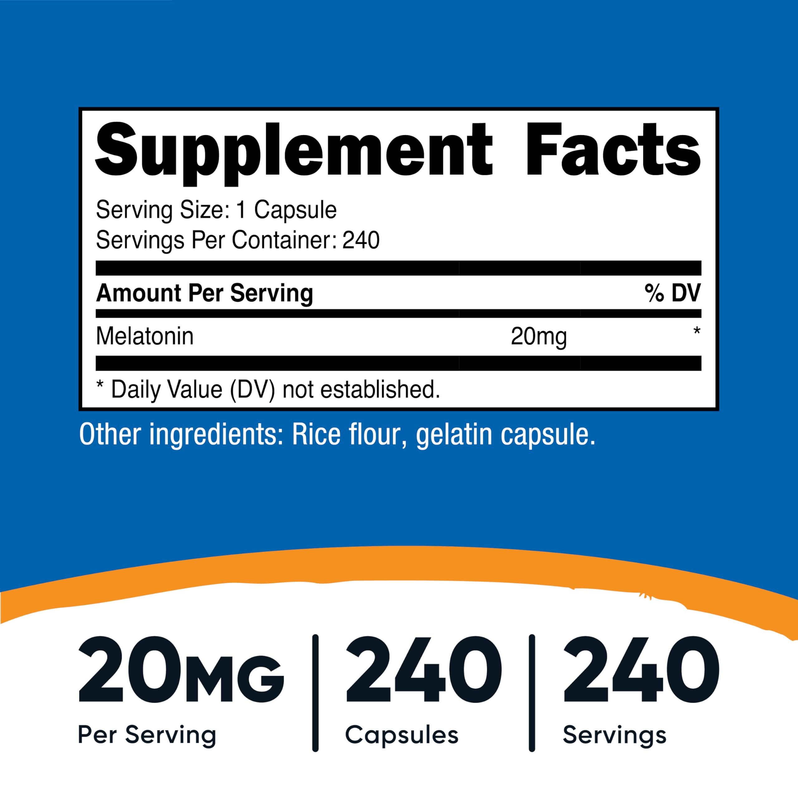 Close-up of Nutricost Melatonin 20mg label
