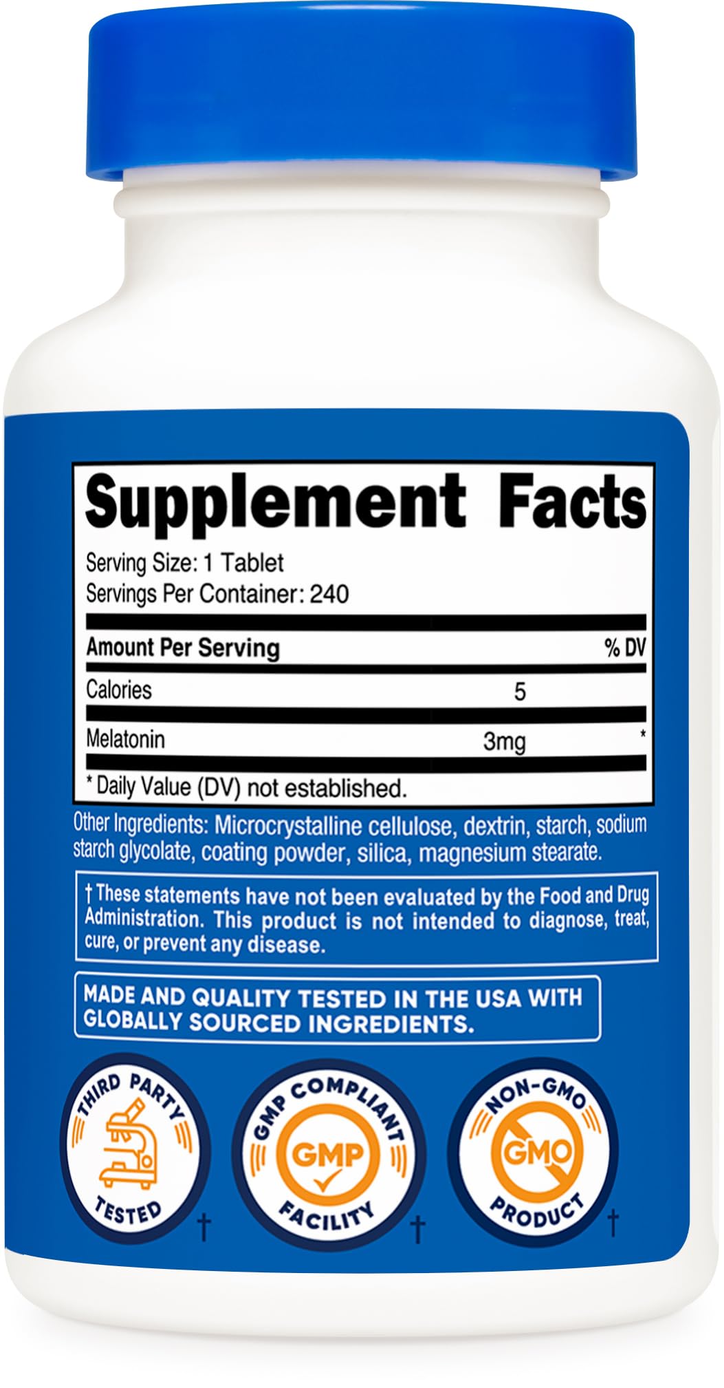 Close-up of Nutricost Melatonin 3mg tablets