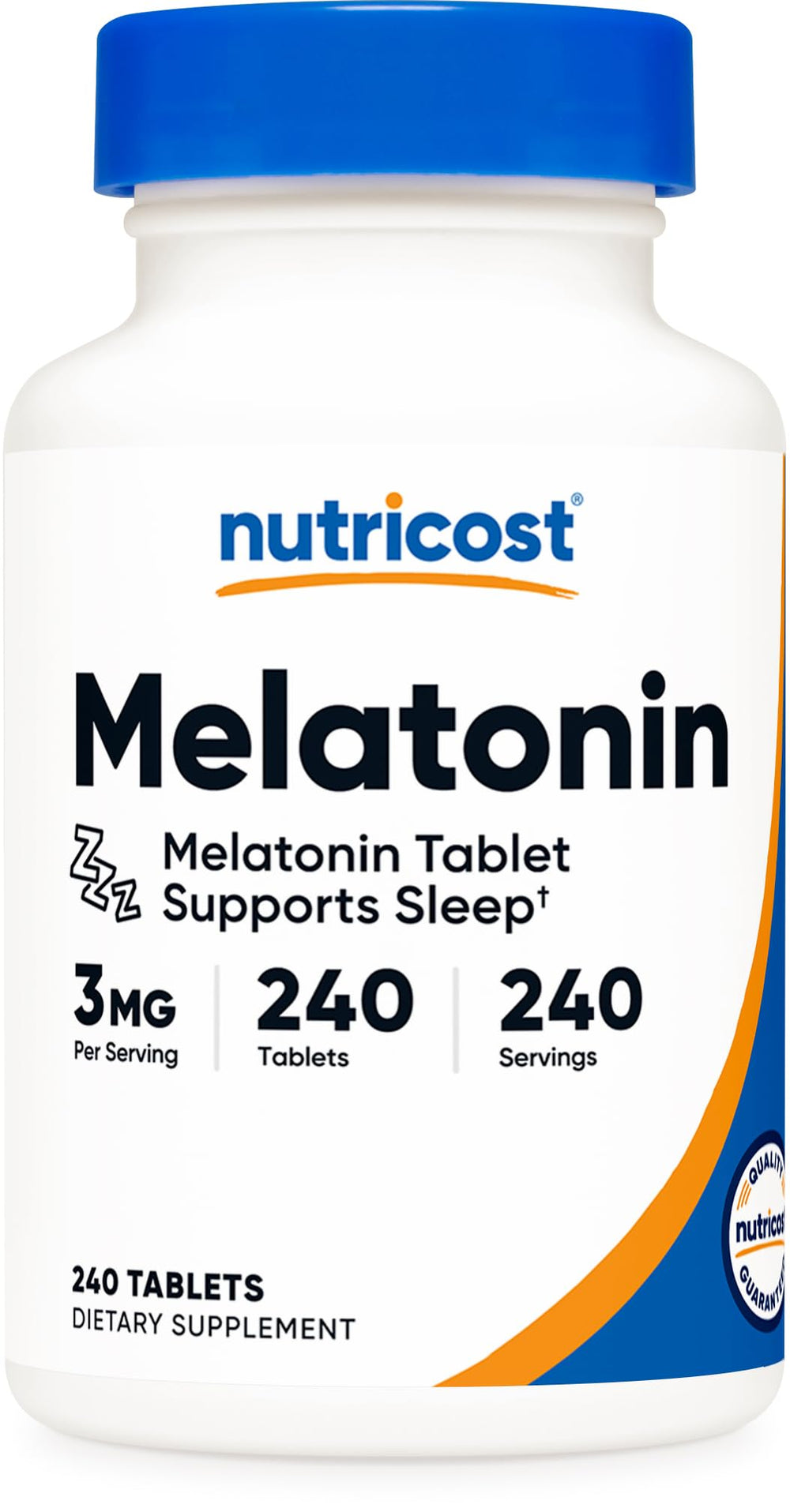 Nutricost Melatonin 3mg 240-tablet bottle - front view