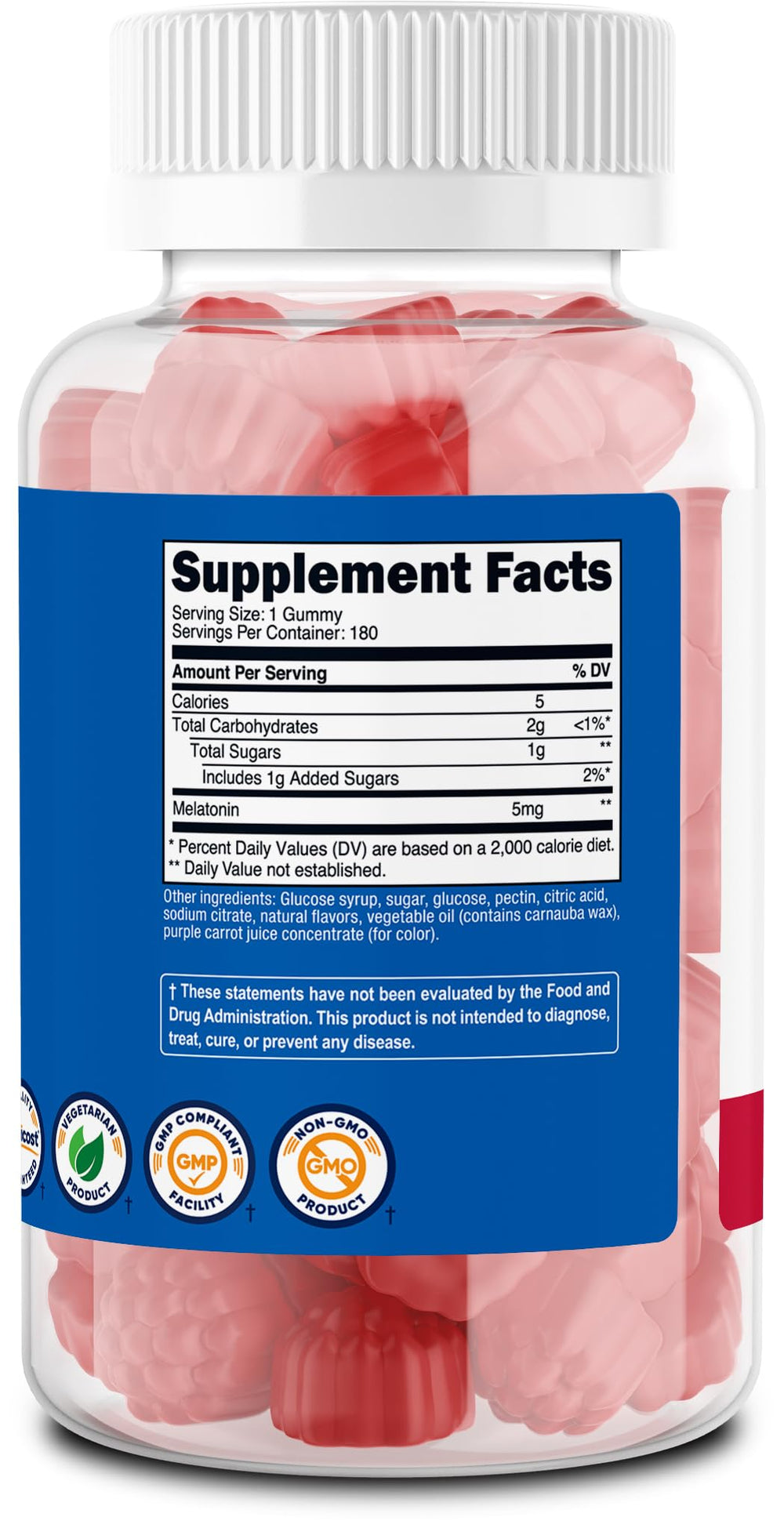 Bottle of Nutricost Melatonin 5mg Strawberry Gummies with 180 count