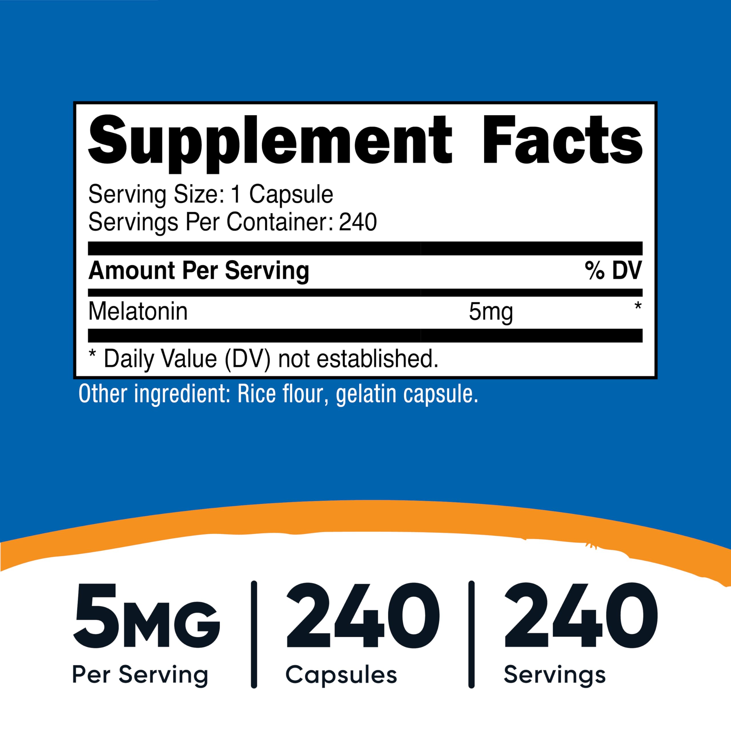 Close-up of Nutricost Melatonin 5mg label on bottle