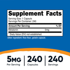 Close-up of Nutricost Melatonin 5mg label on bottle