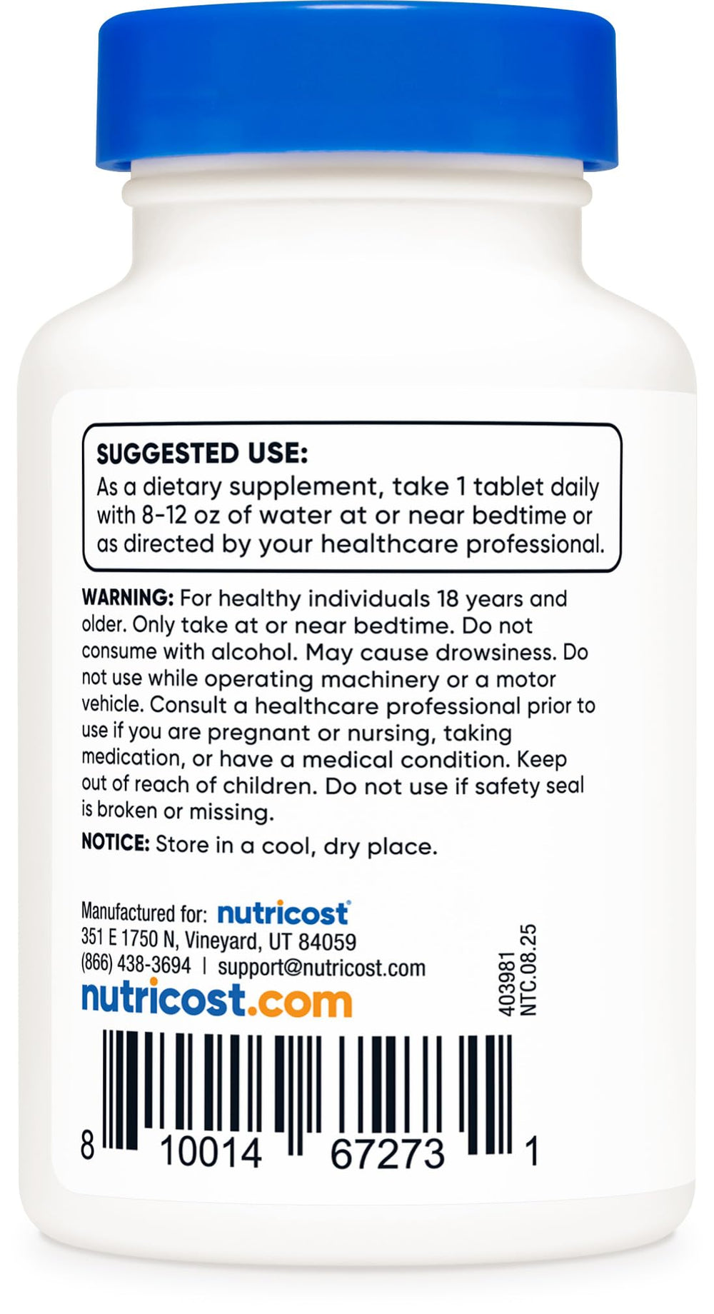 Nutricost Melatonin bottle and label close-up