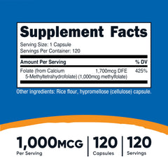 Label shows 1,000mcg MethylFolate per serving