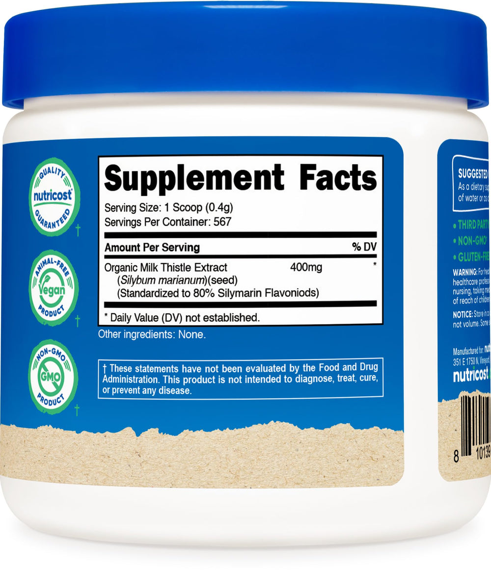 Serving of Nutricost Milk Thistle with water