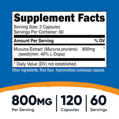 Supplement facts panel for Nutricost Mucuna Pruriens 400mg