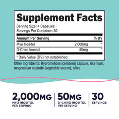 Label showing 2000mg Myo Inositol and 50mg D-Chiro Inositol per serving