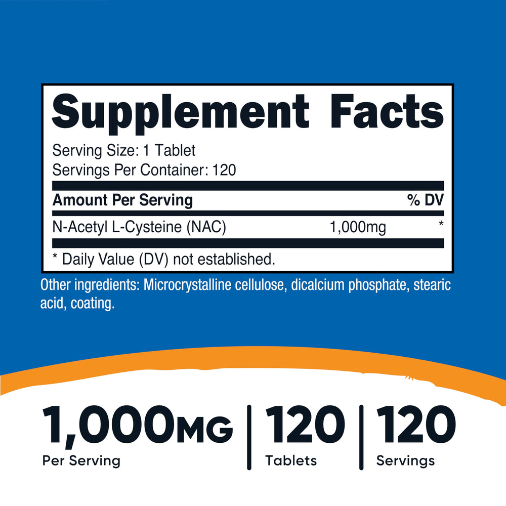 Close-up of Nutricost NAC 1000 mg bottle label