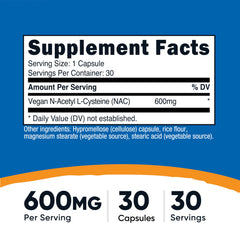 Nutricost NAC 600mg 30 vegan capsules packaging