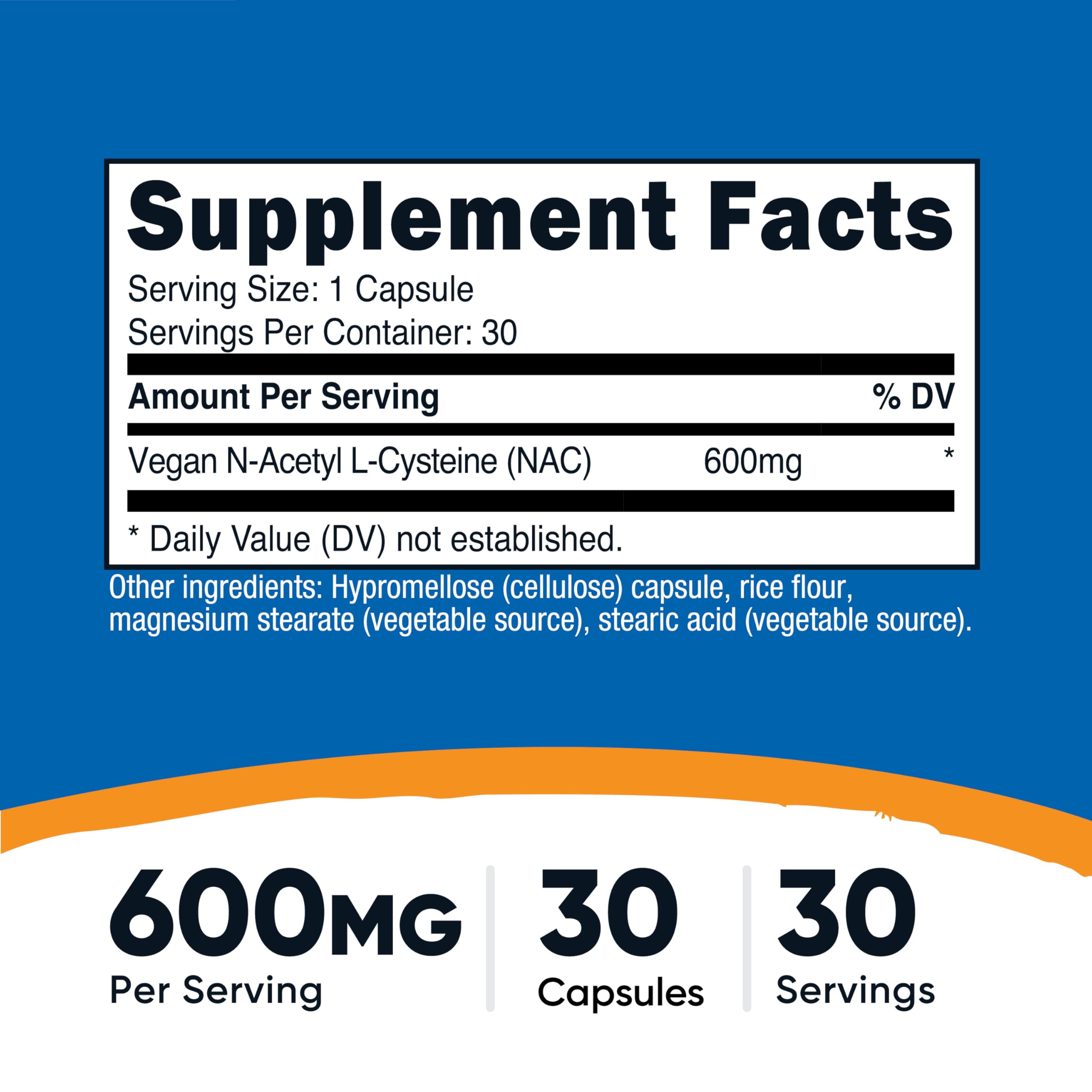 Nutricost NAC 600mg capsules close-up showing gluten-free formula