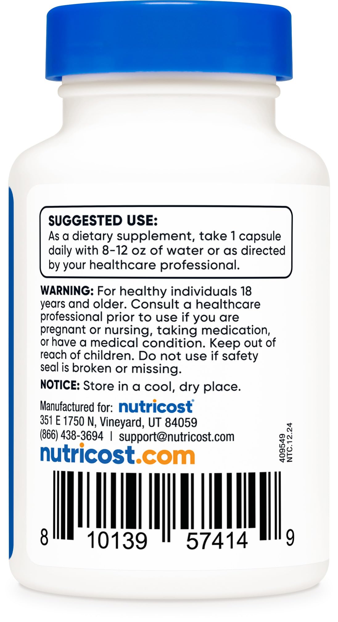Nutricost NAC bottle and nutrition panel with gluten-free assurance