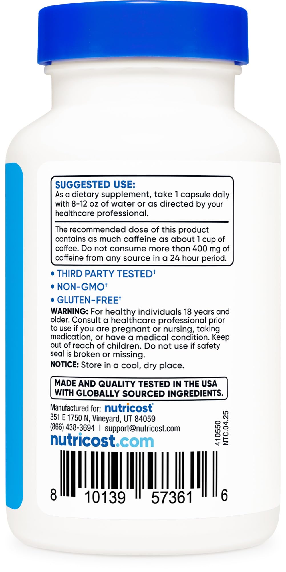 Nutricost Energy Pills Complex packaging emphasizes guarana, gotu kola and yerba mate blend