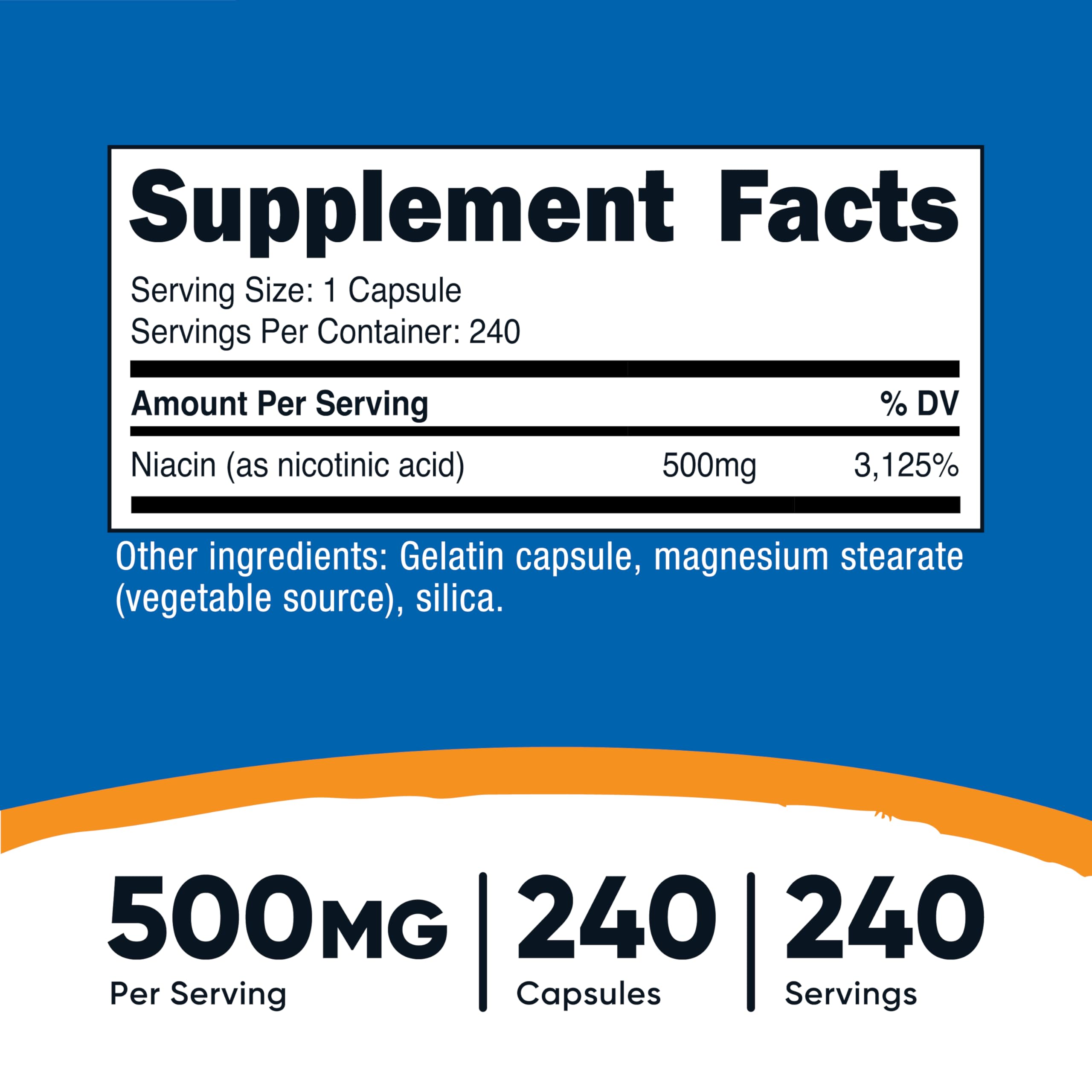 Close-up of Niacin 500mg per capsule