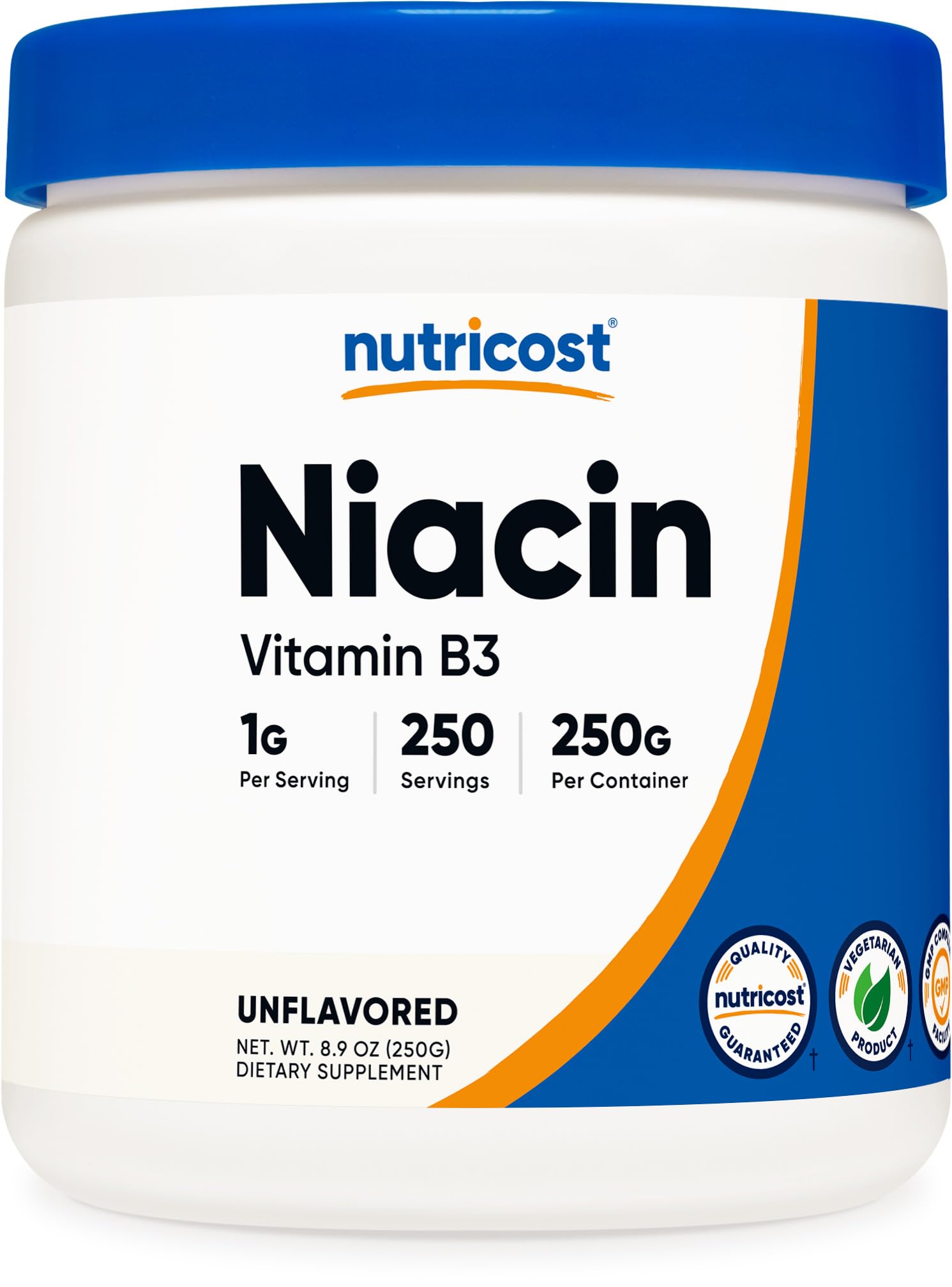 Nutricost Niacin Powder 250g bottle front view