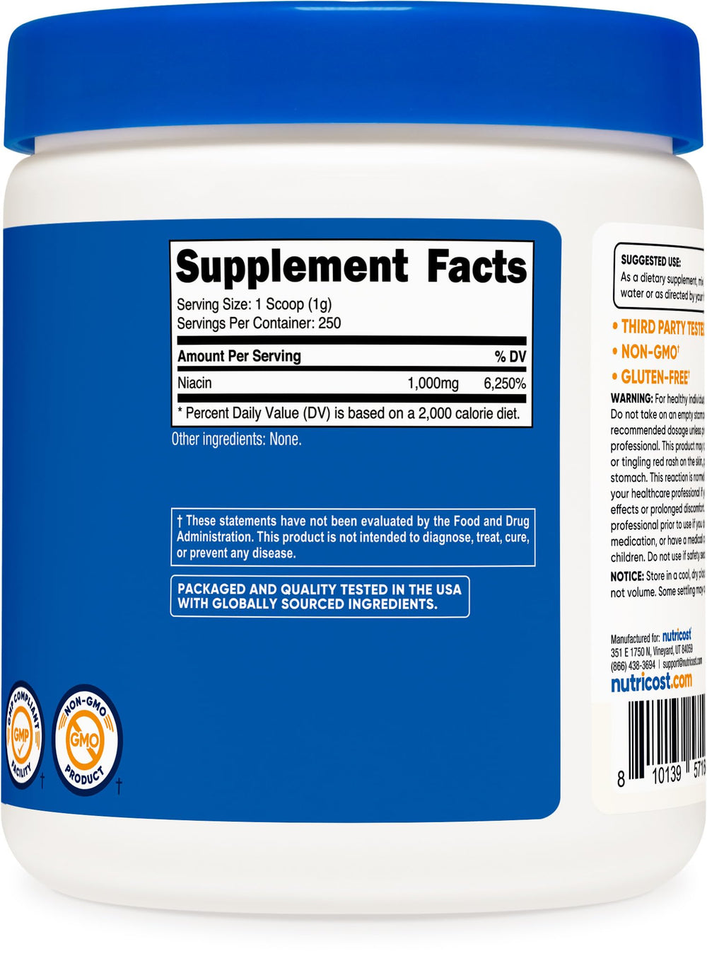 Ingredient and nutrition panel of Nutricost Niacin Powder
