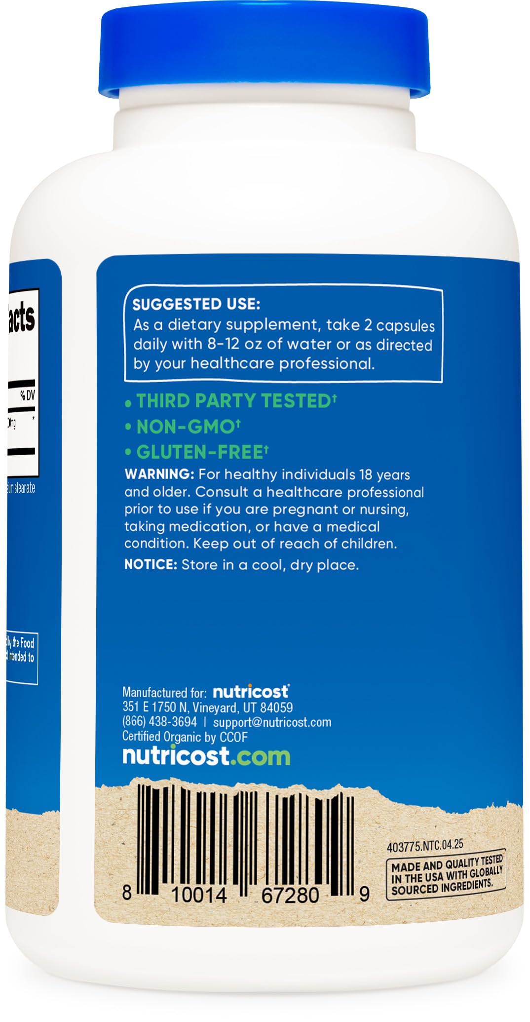 Bottle front with Nutricost Noni Capsules branding