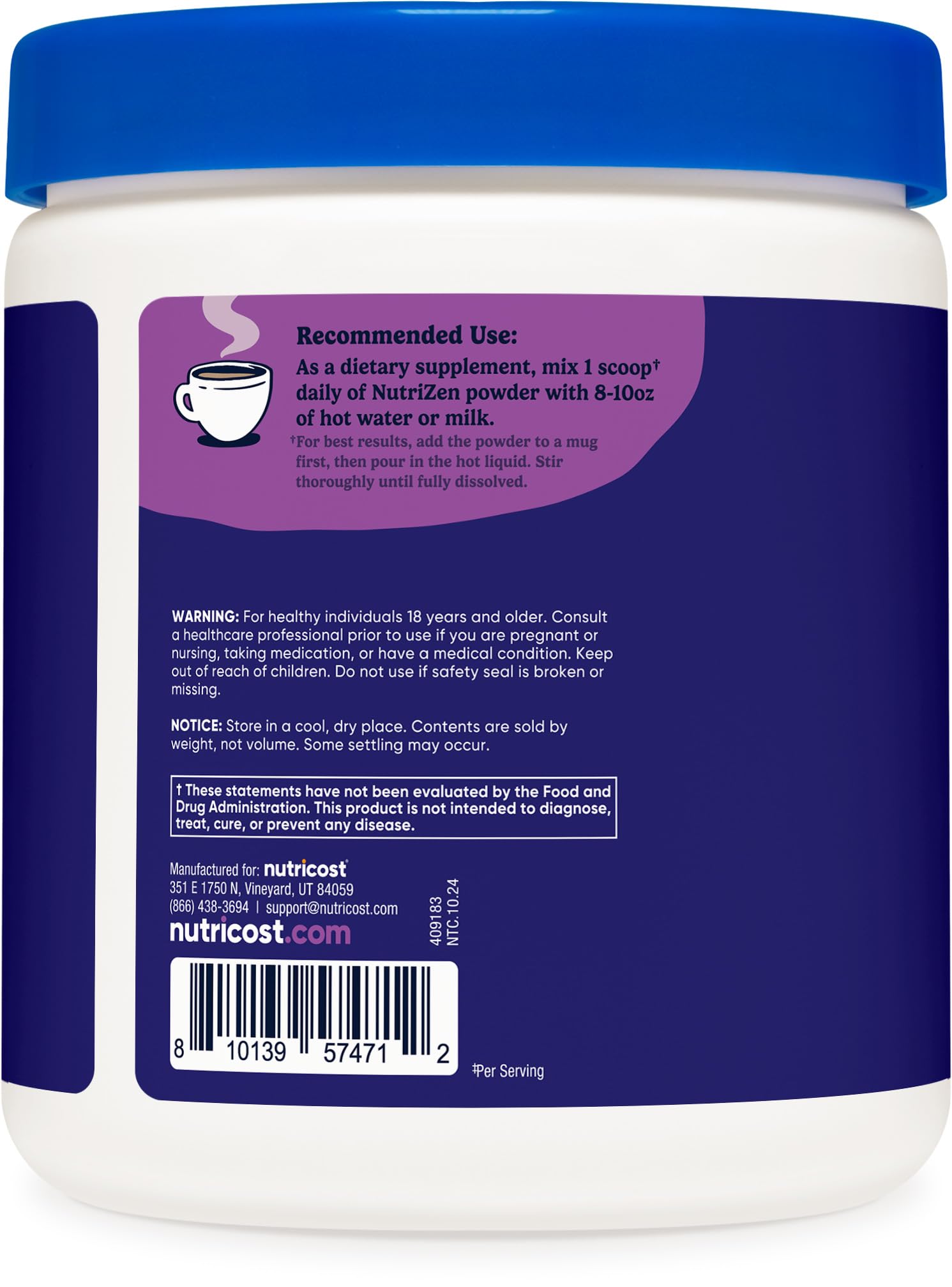 Nutrition facts highlighting 100 mg magnesium per serving